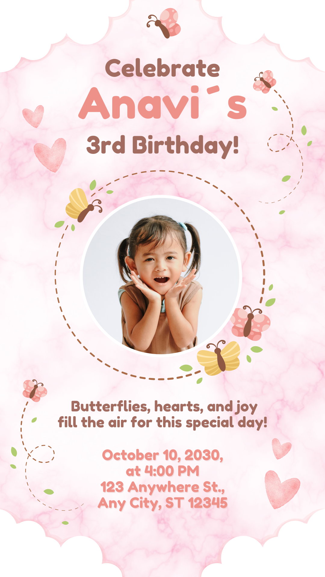 Cute Butterfly Birthday Invitation Card – Editable Template