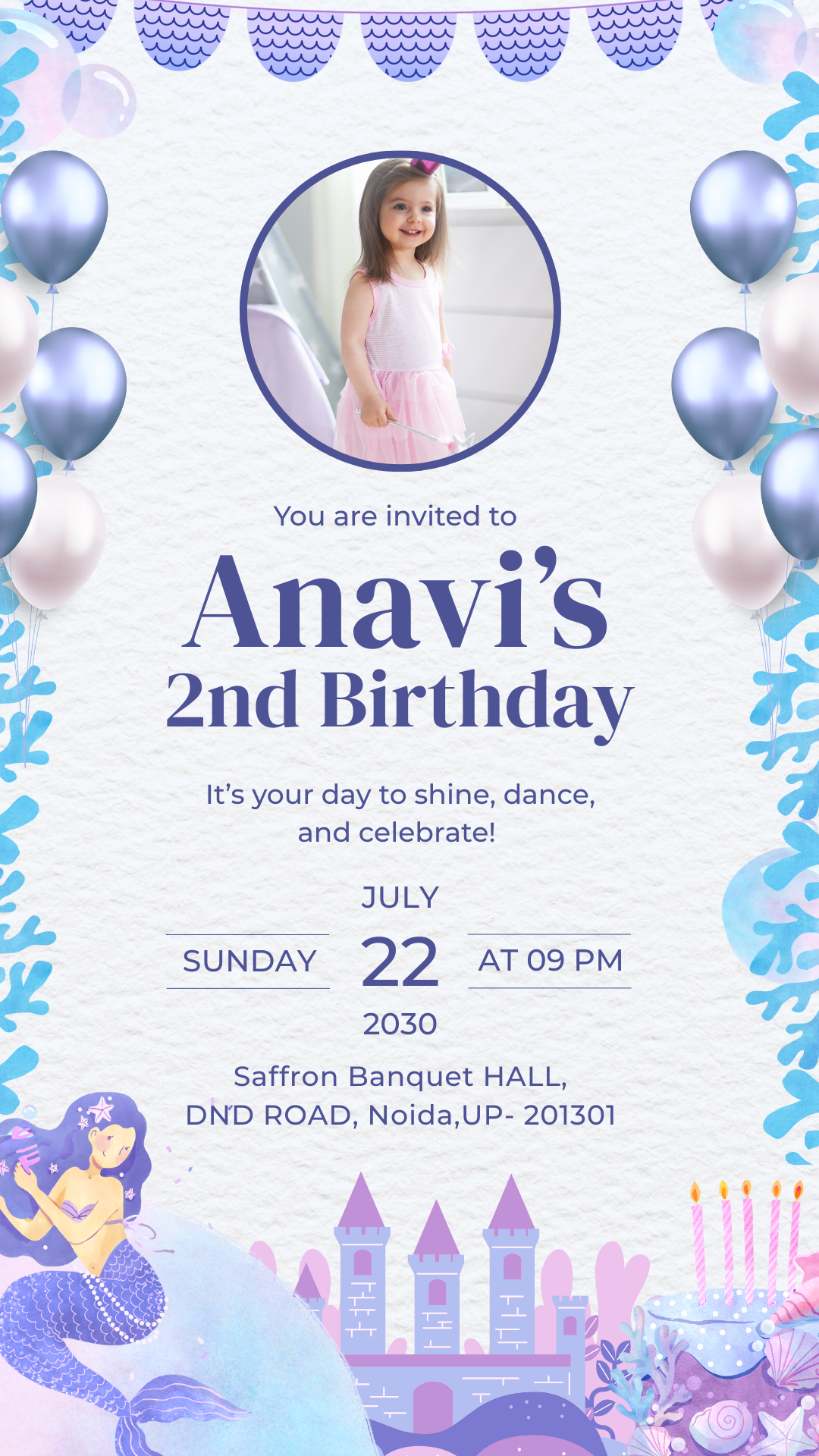 Mermaid Birthday Invitation Card – Underwater Theme with Photo