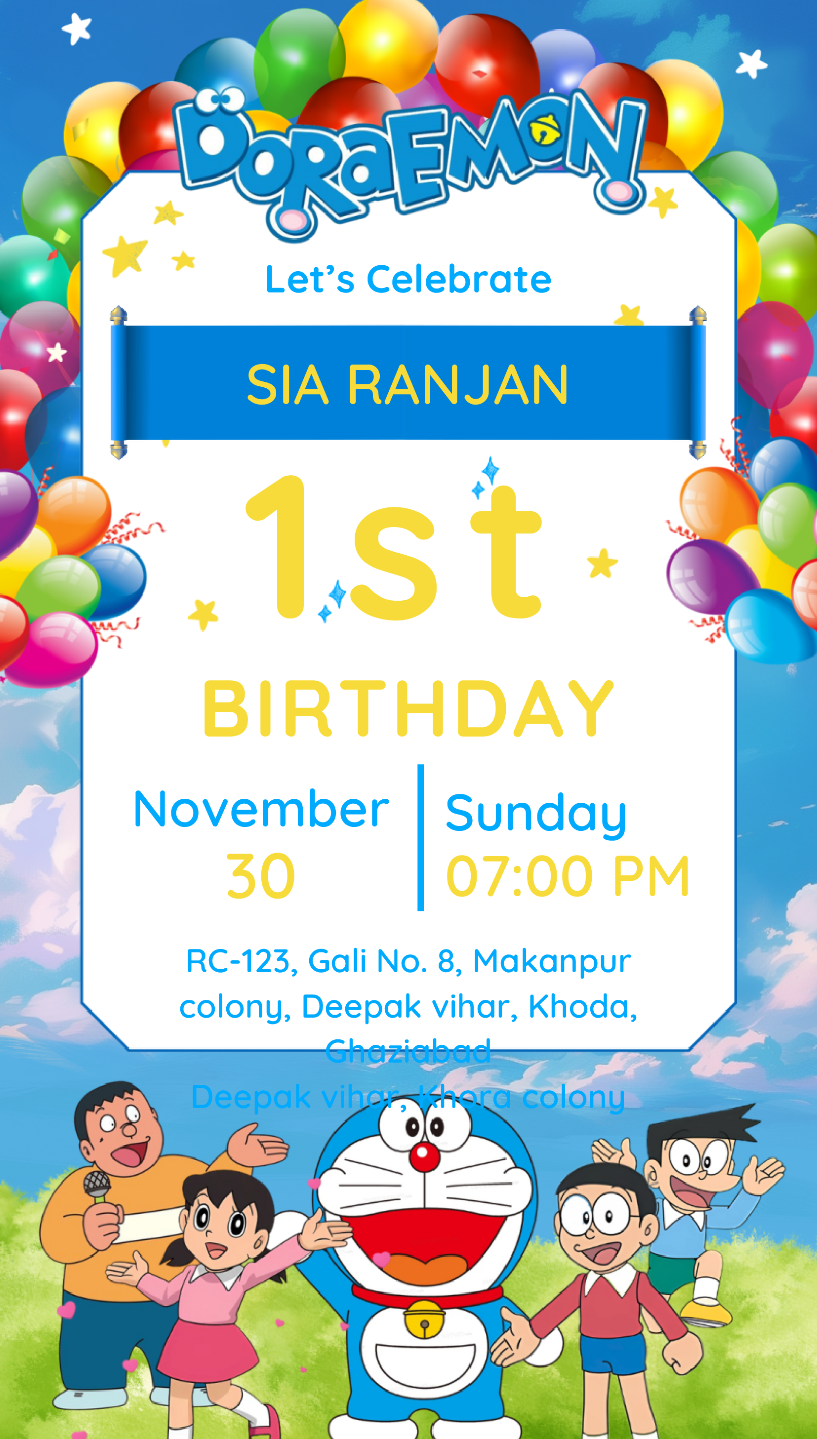 Doraemon Kids Birthday Invitation Card Online – Edit & Share
