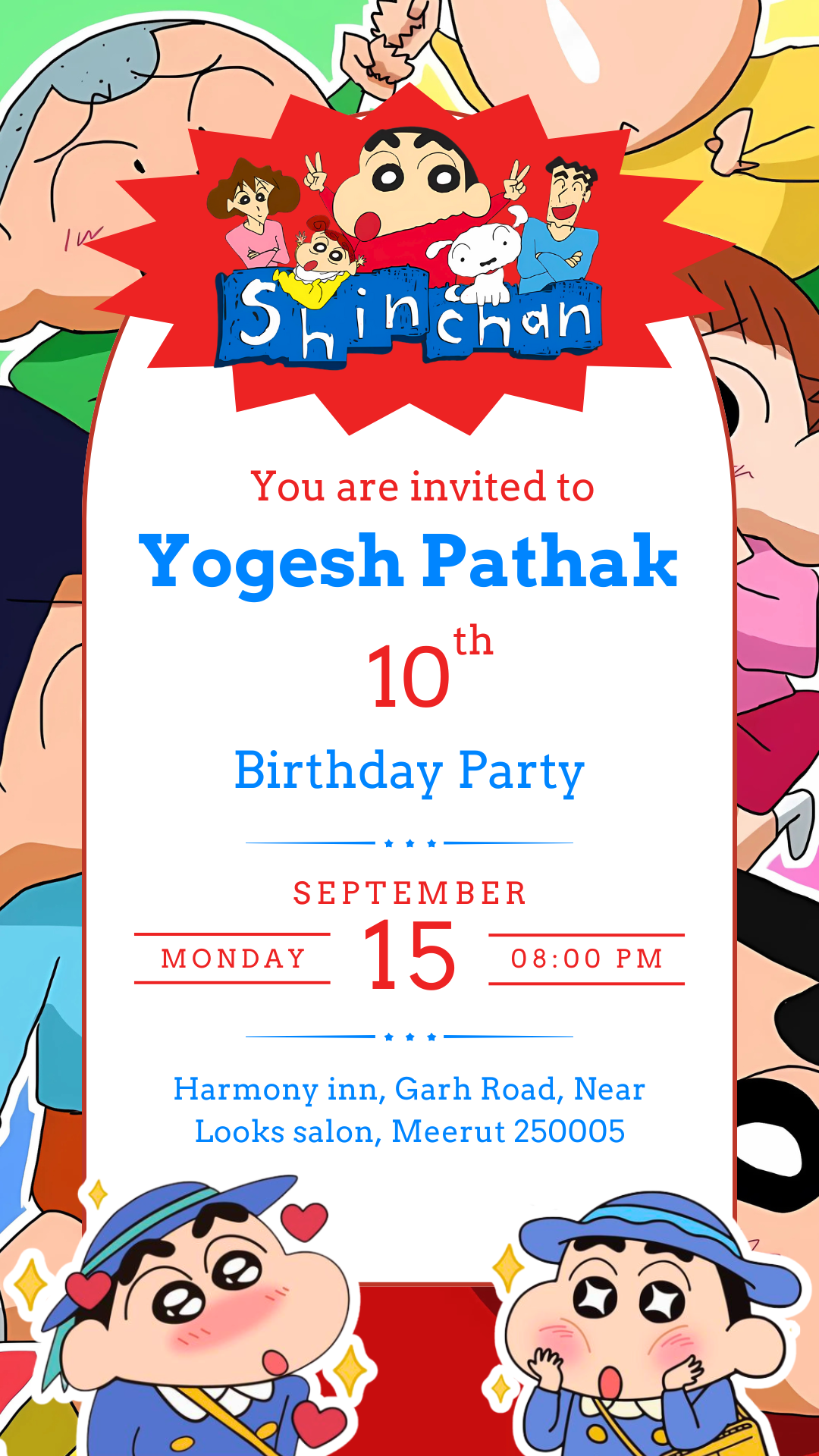 Shinchan Birthday Invitation Card – Editable Online