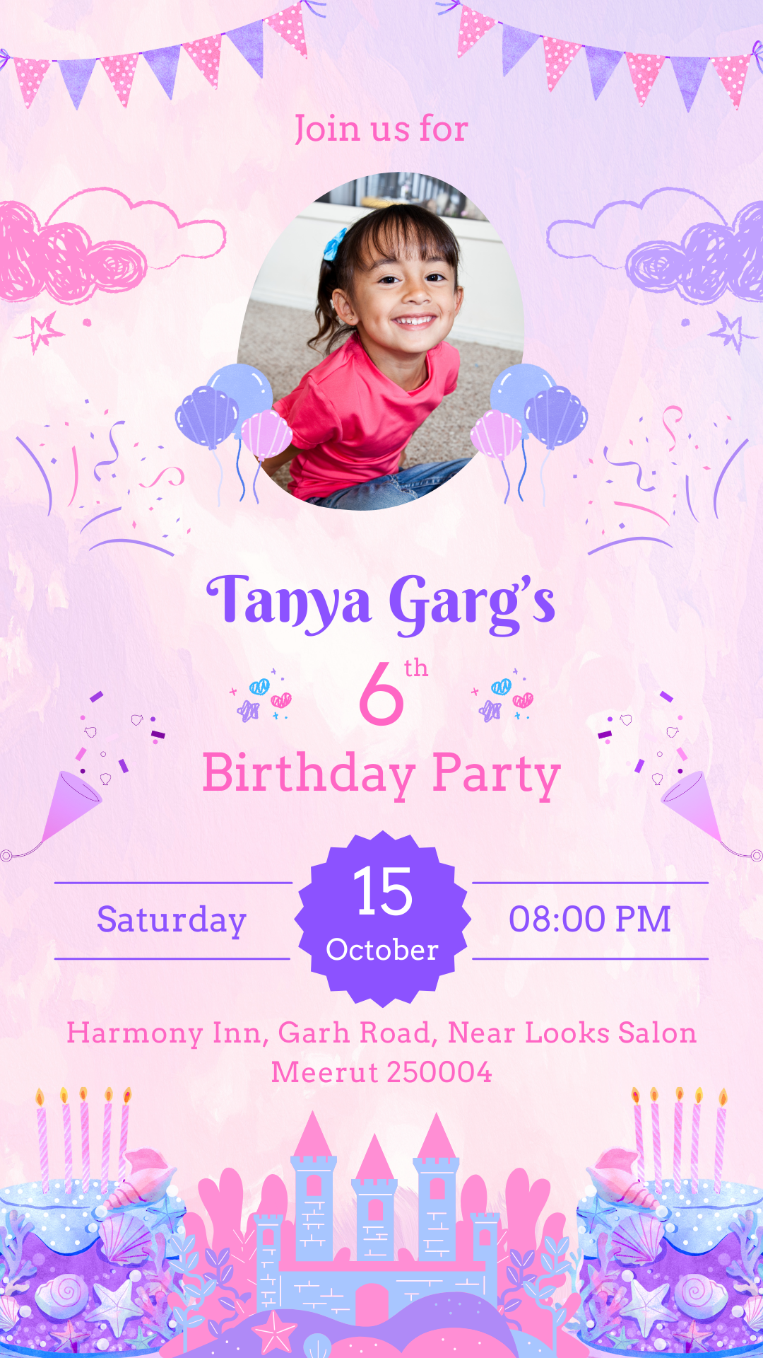 Princess-Themed Birthday Invitation Card – Editable Online