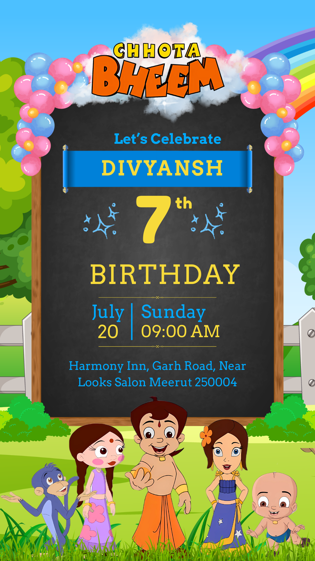 Chhota Bheem birthday card -  Printable, Personalized, Digital & Evites