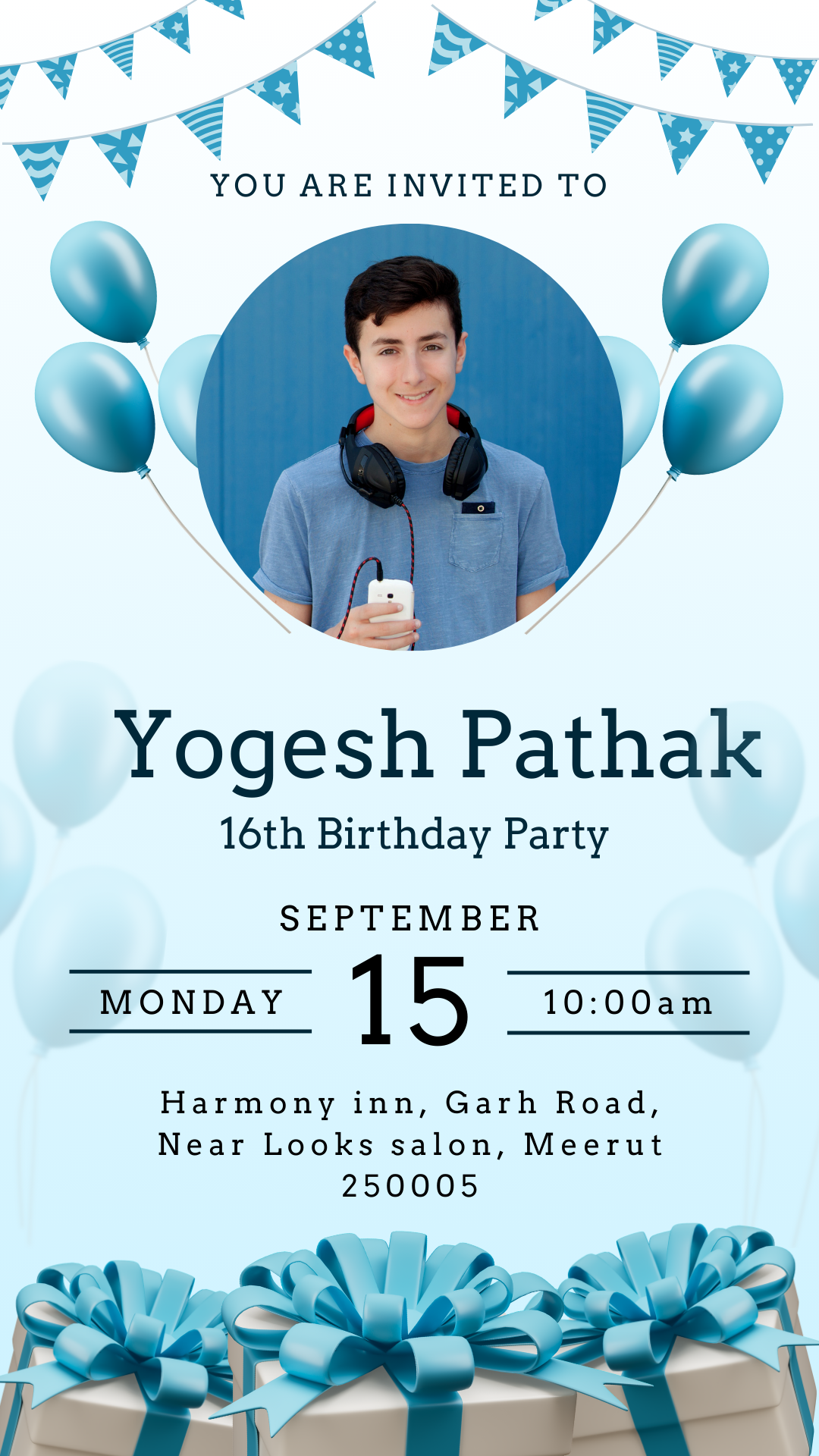 16th Birthday Invitation Template – Sweet Sixteen Card Design -  Printable, Personalized, Digital & Evites