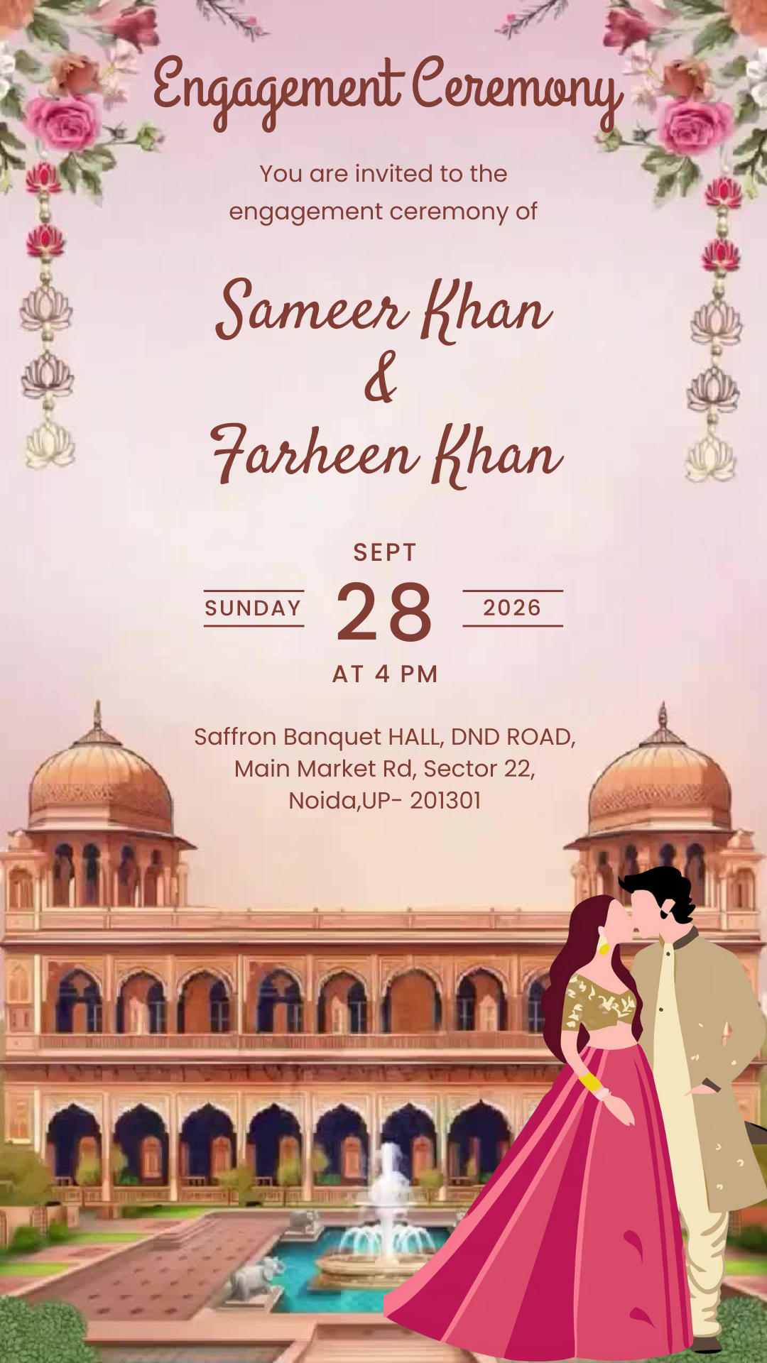 Floral Engagement Invitation Card