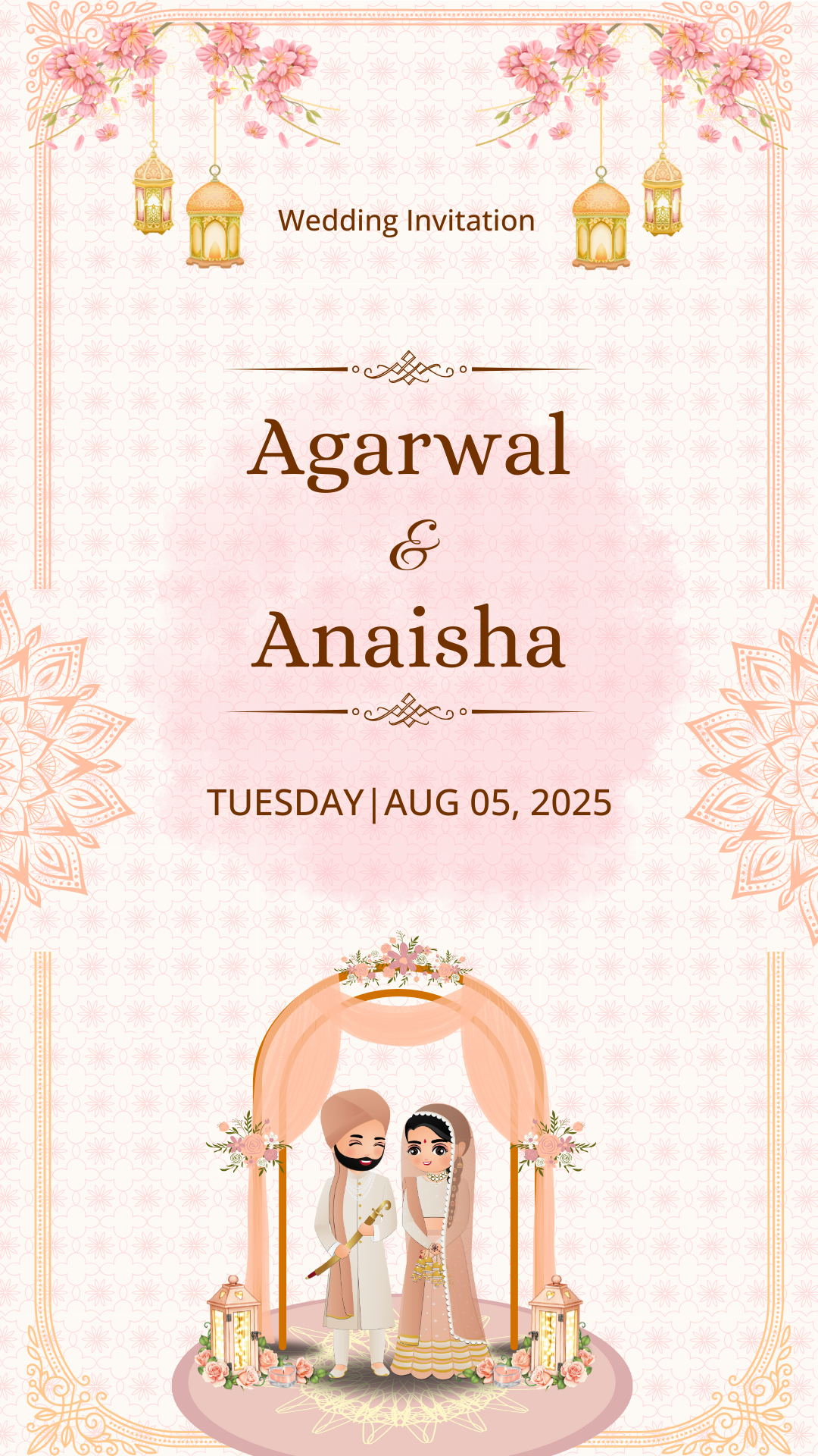 Pink Wedding Invitation Card — Editable Digital Template