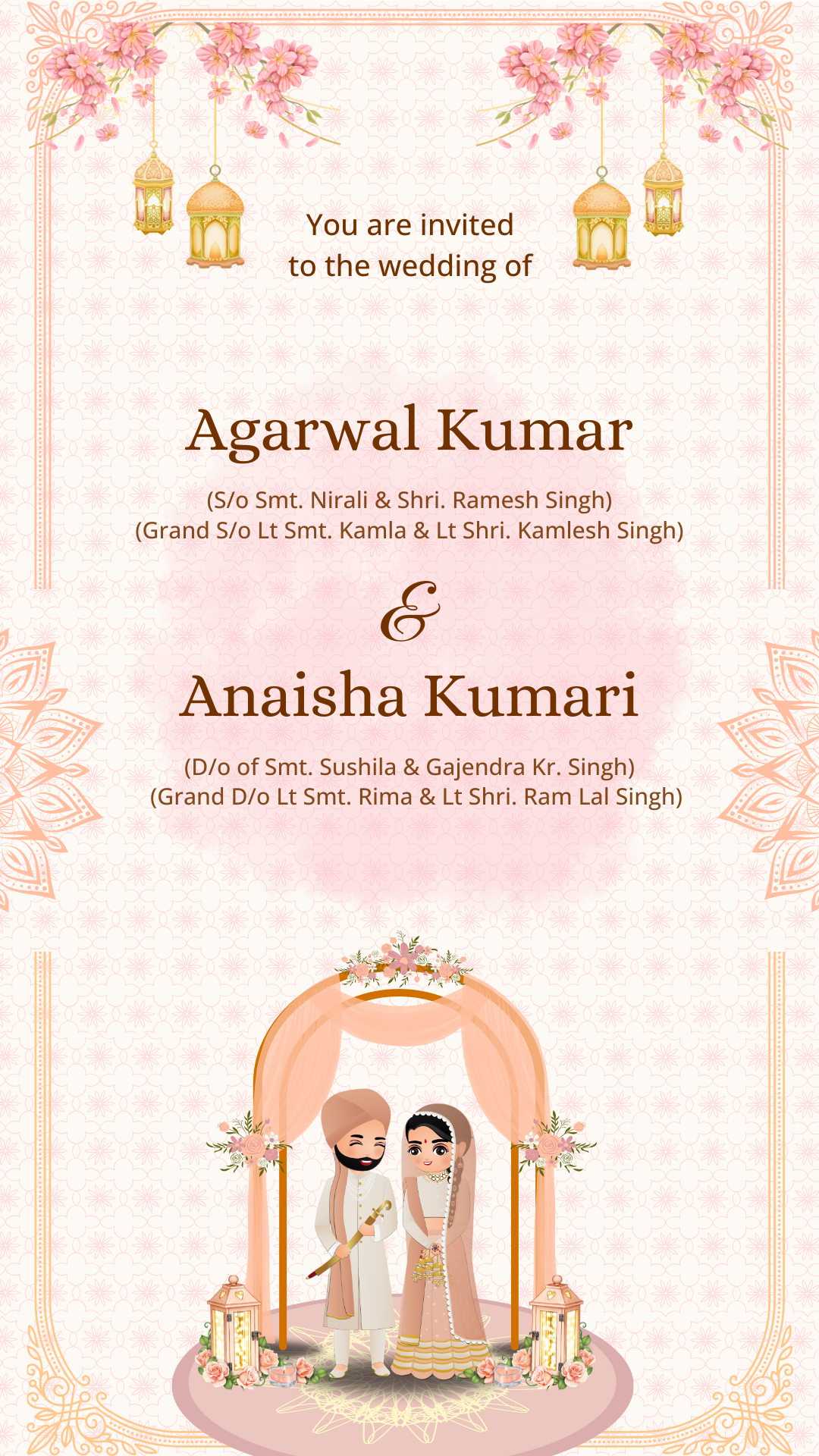 Pink Wedding Invitation Card — Editable Digital Template