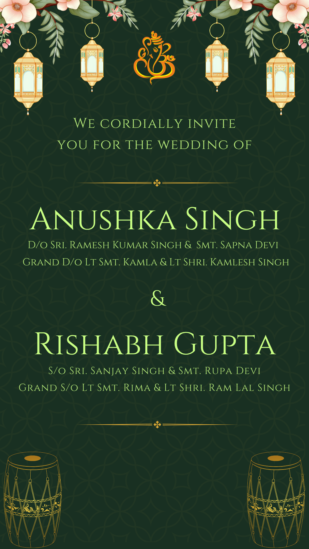 Green Wedding Invitation Card — Editable Online E-Card