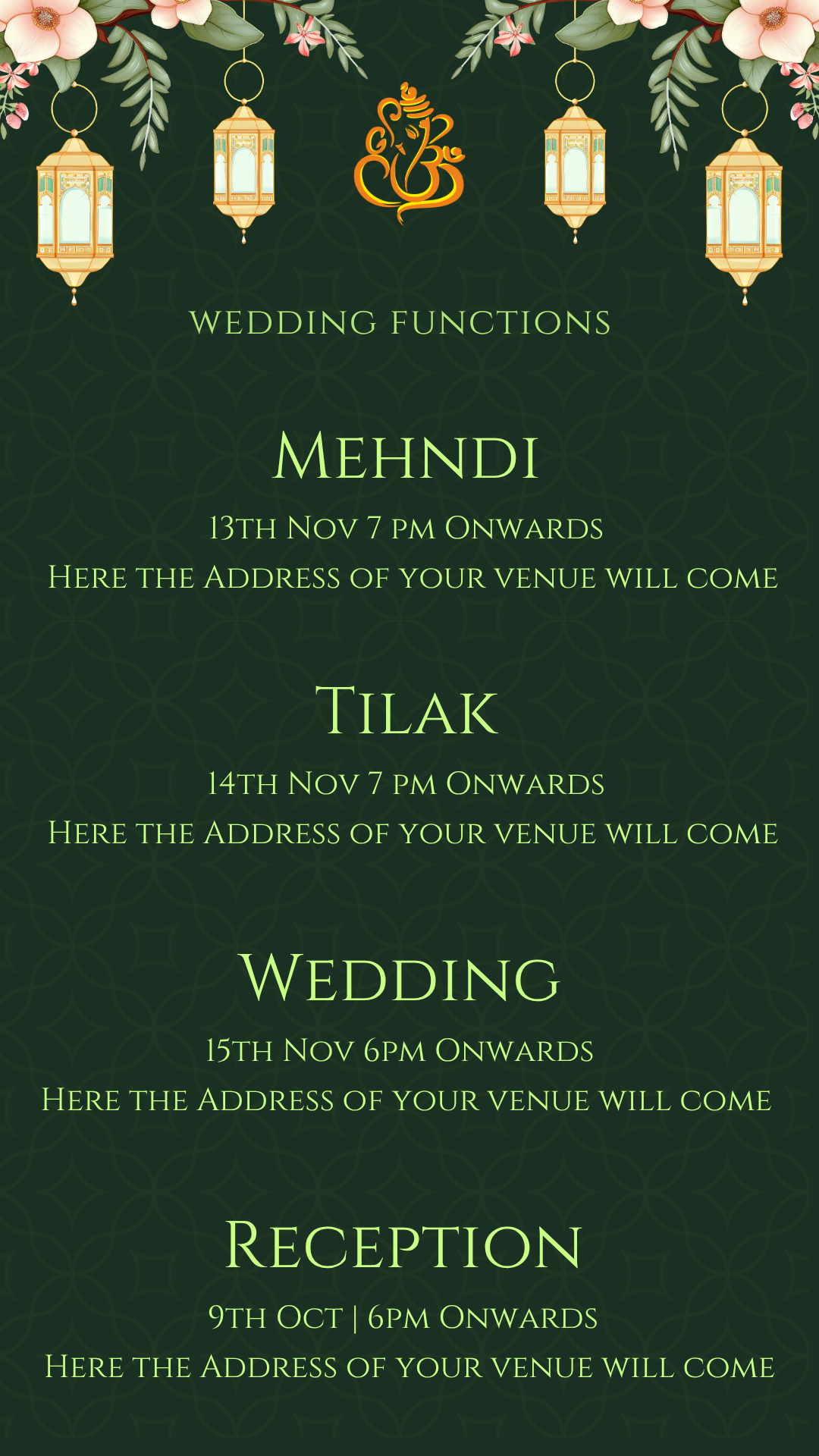 Green Wedding Invitation Card — Editable Online E-Card