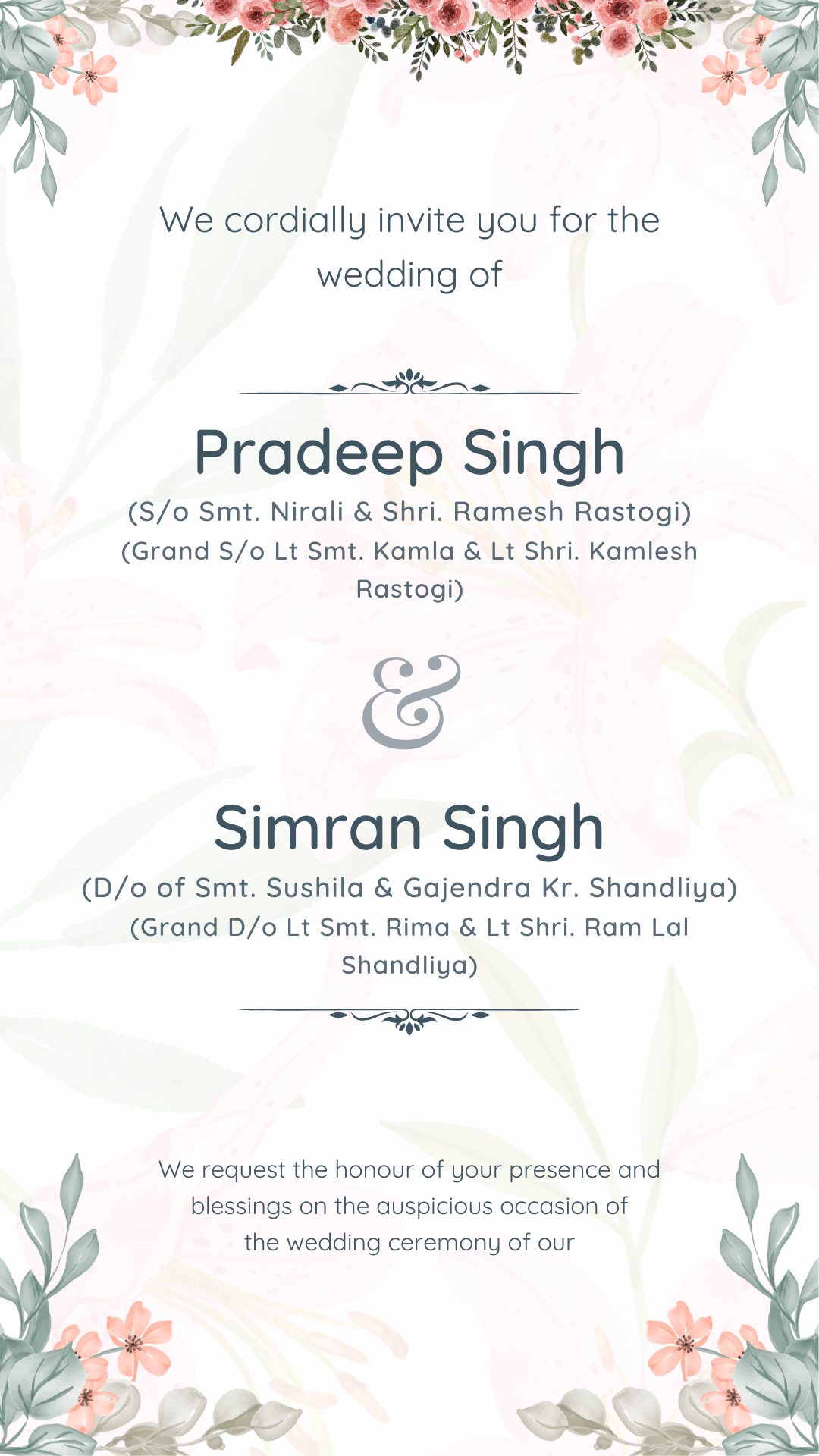 Light Pink Wedding Invitation Card — Digital Editable Download