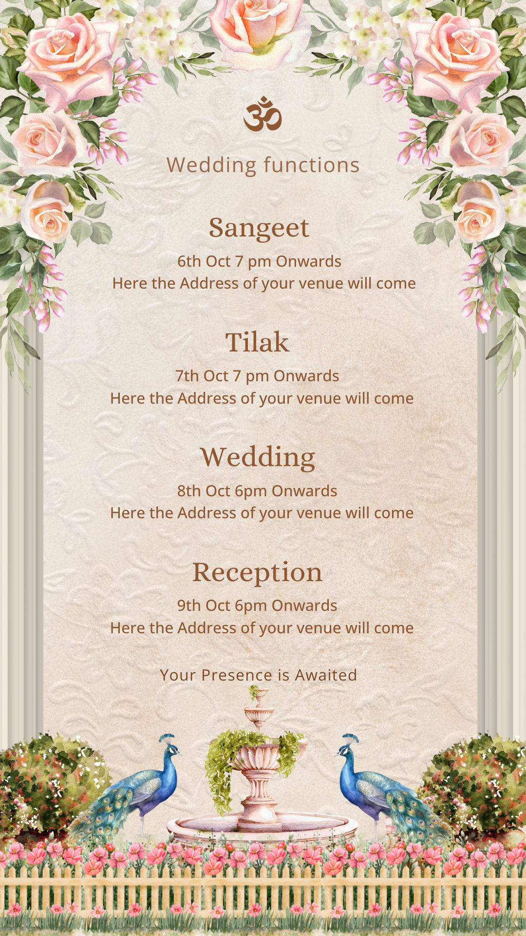 Cream Wedding Invitation Card — Digital Editable Template