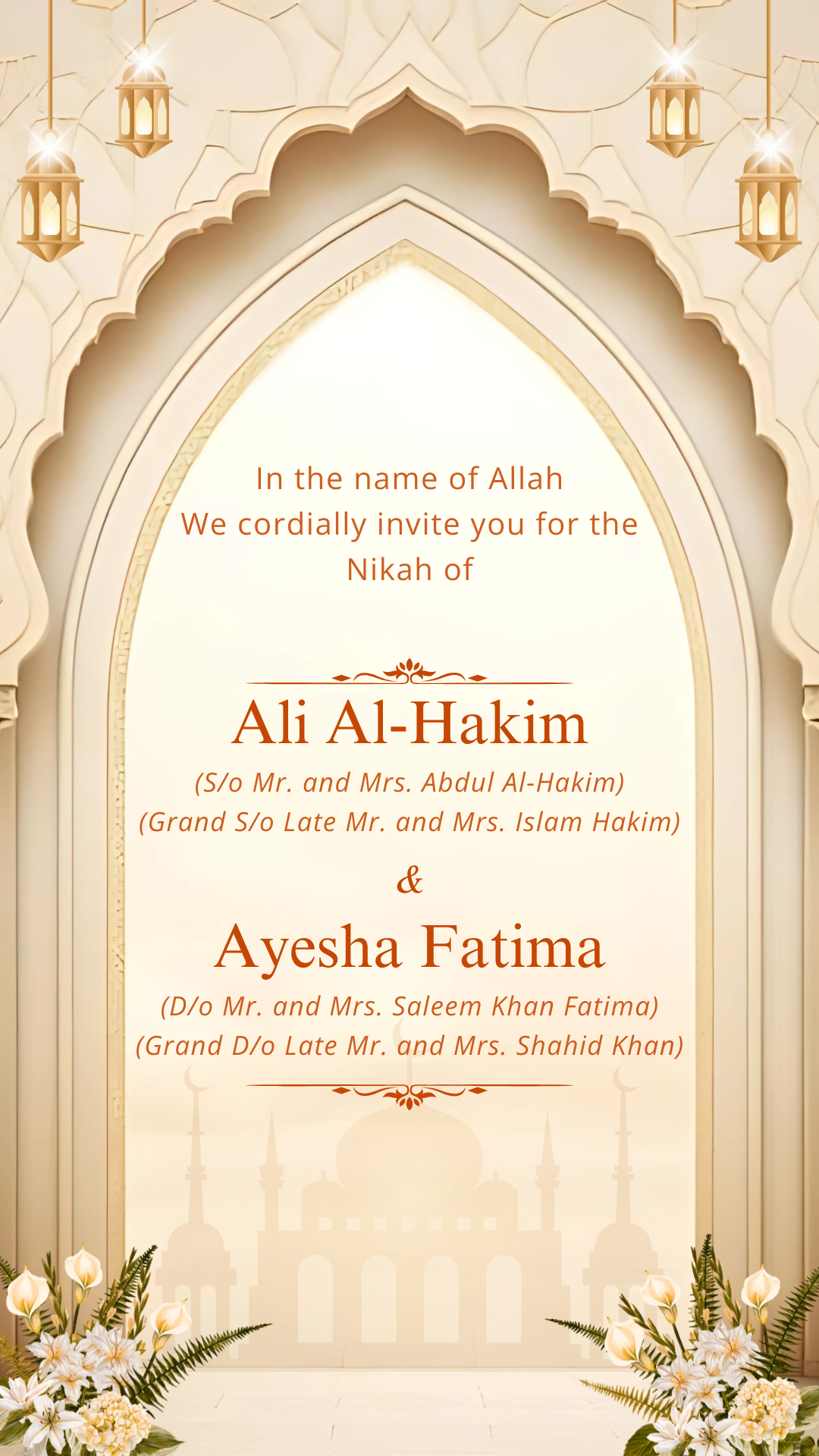 Muslim Wedding Invitation Template — Elegant Editable E-Card