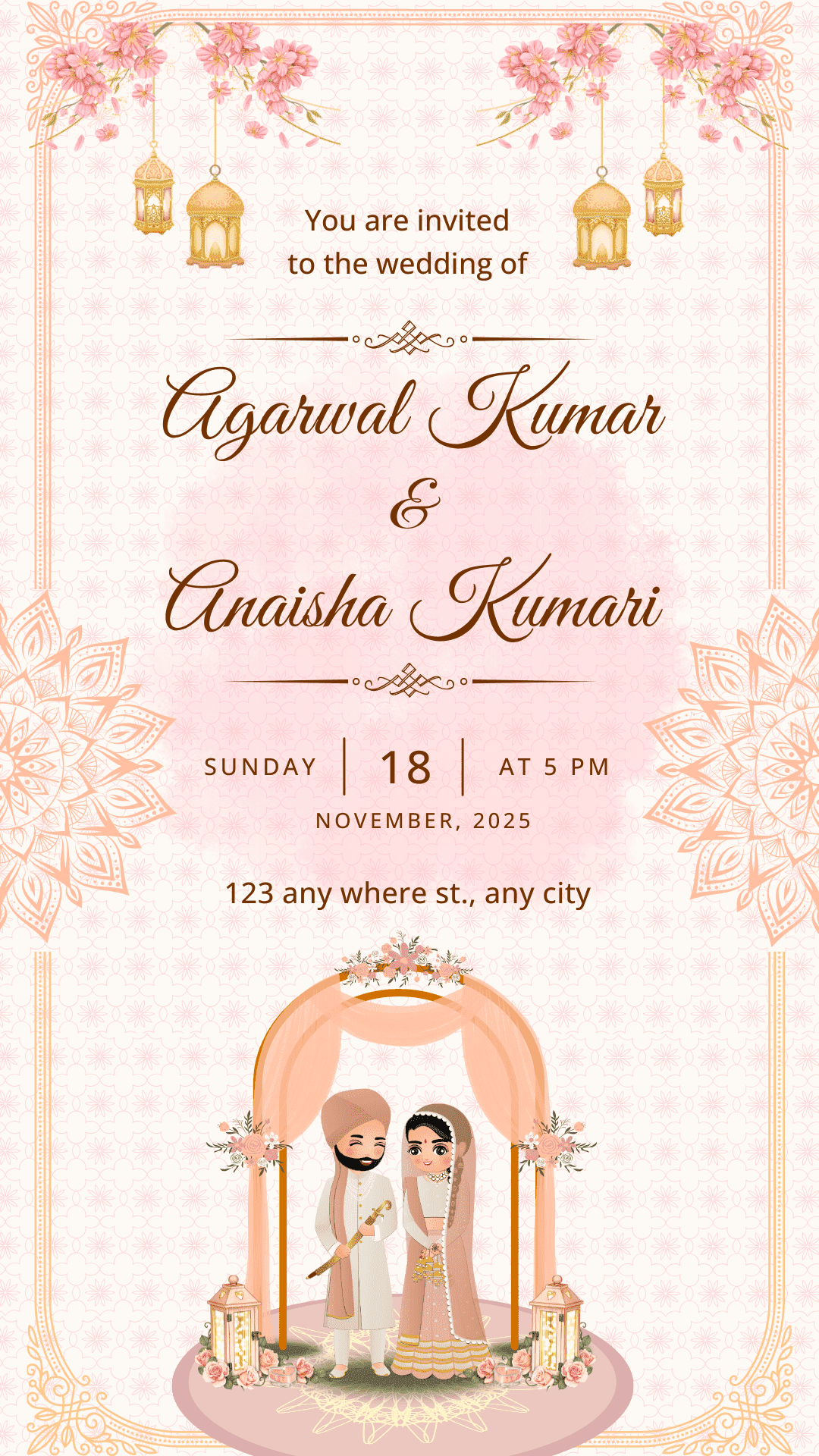 Pink wedding invitation card