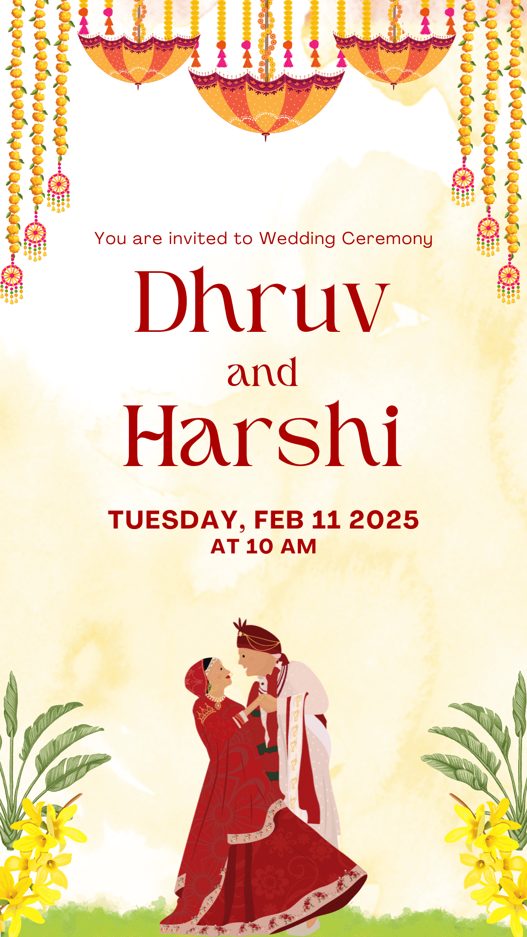 Red yellow wedding invitation