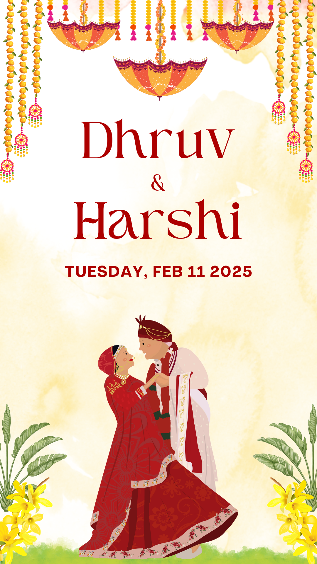 Red yellow wedding invitation