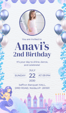 Mermaid Birthday Invitation Card – Underwater Theme with Photo