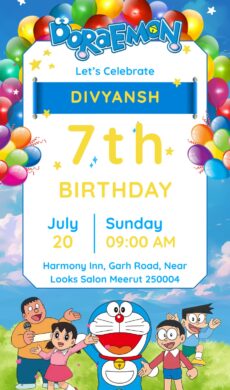 colorful Doraemon birthday invitation