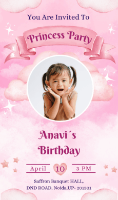 Princess Party Birthday Invitation Card