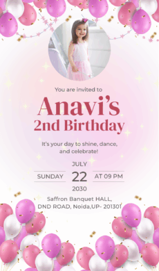 Pink Balloon Birthday Invitation Card