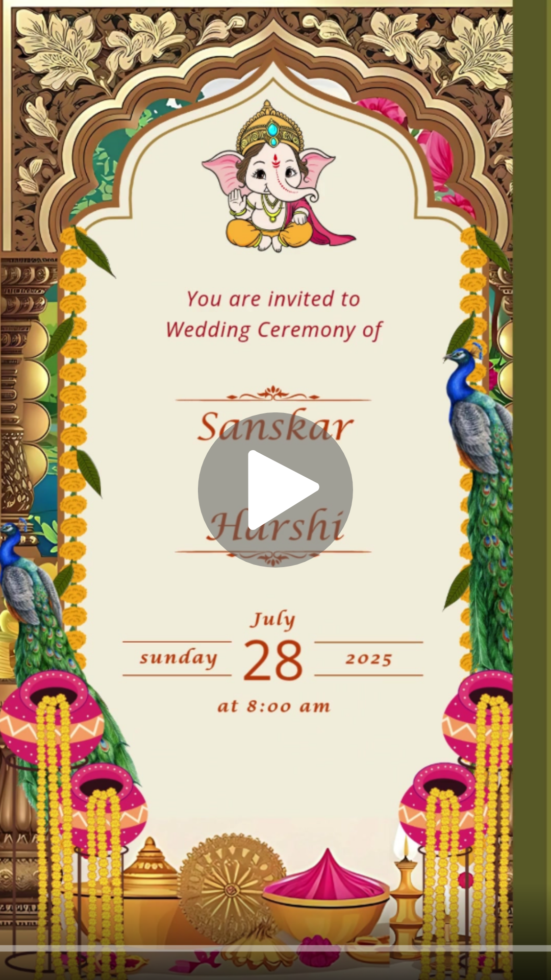 Ganesh Ji based Hindu English Wedding Video Invitation