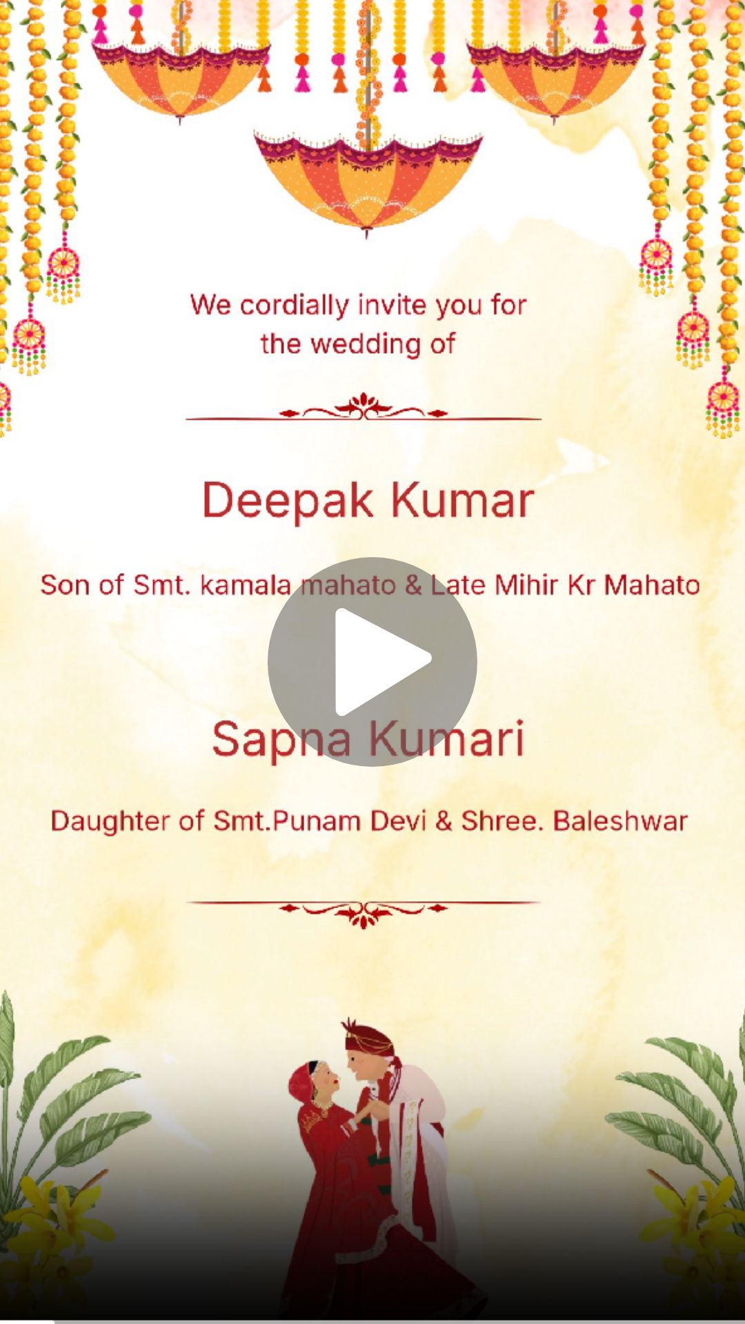 Vows Yellow Hindu English Wedding Video Invitation