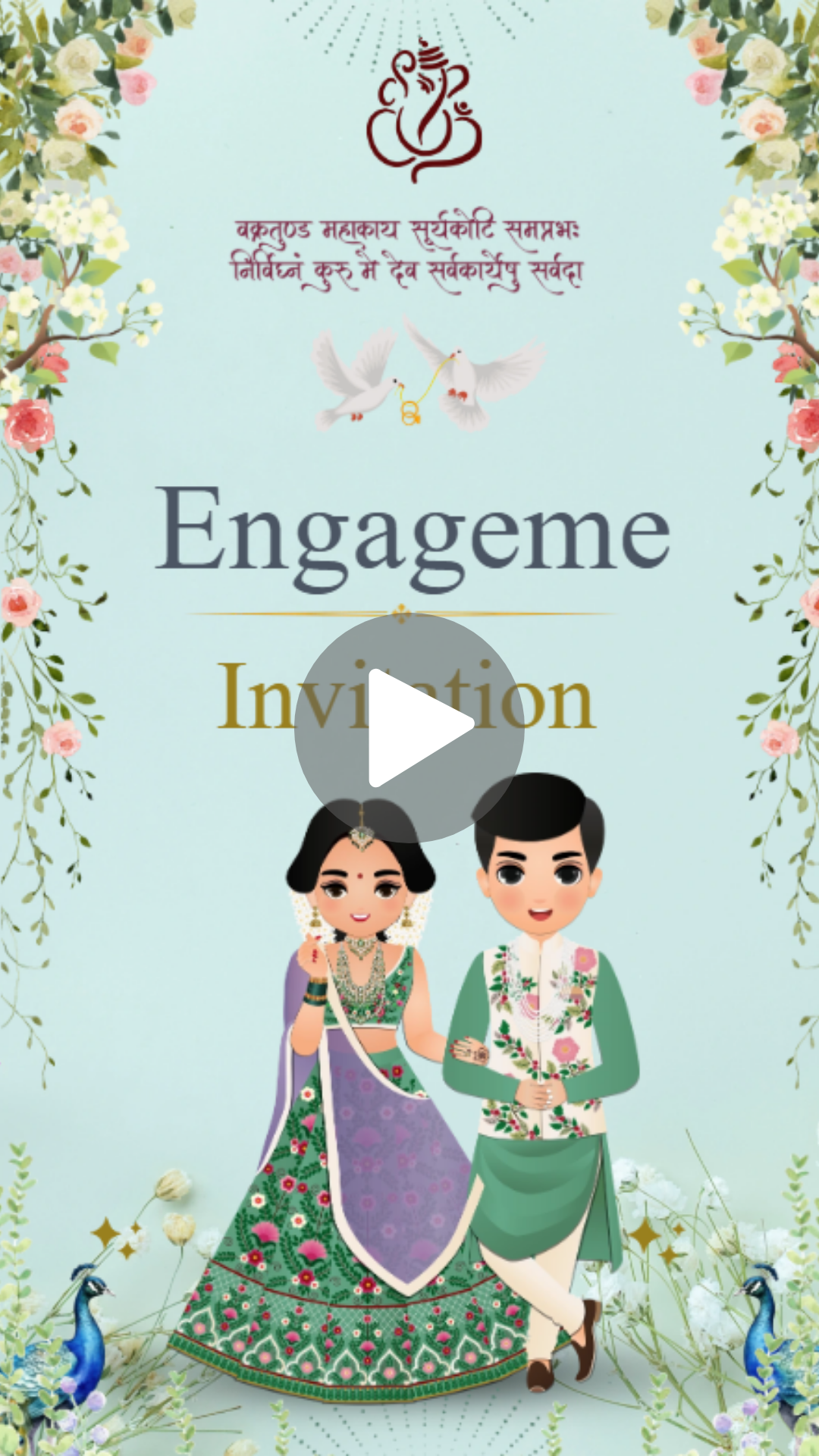 Premium Pastel Hindu Engagement Invitation Video