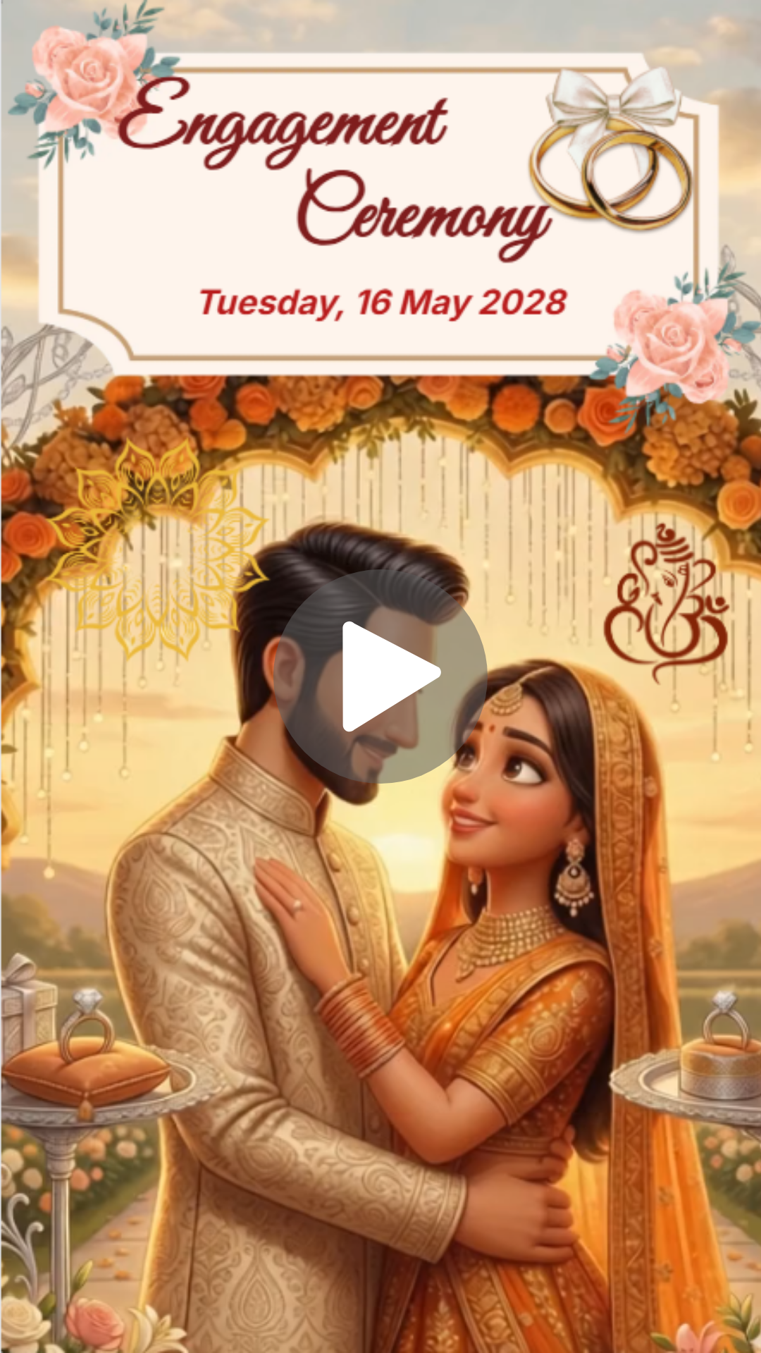 Elegant Engagement Ceremony Invitation Video with Royal Couple