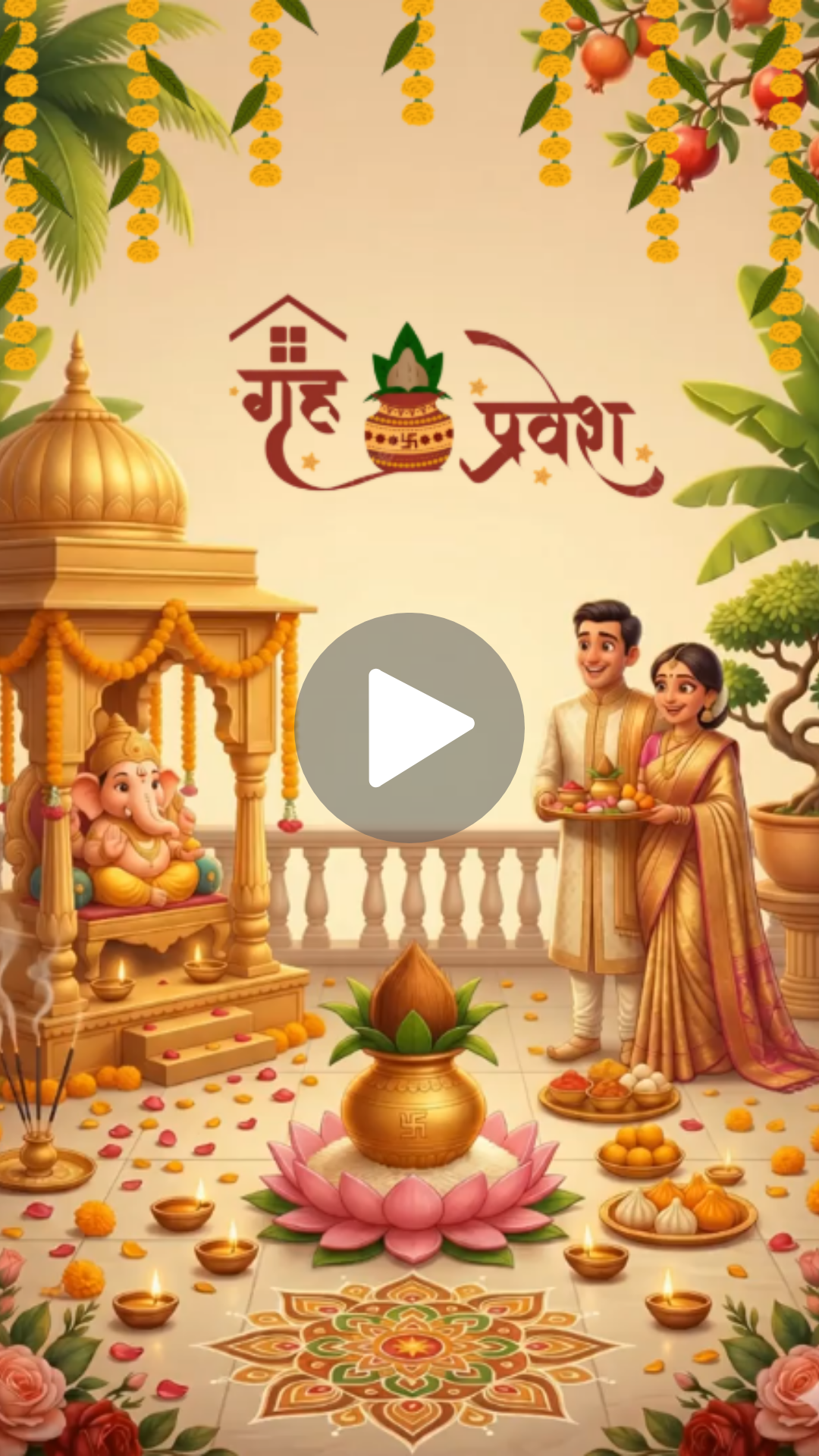 Griha Pravesh Invitation Card with Ganpati Puja and Kalash Ceremony