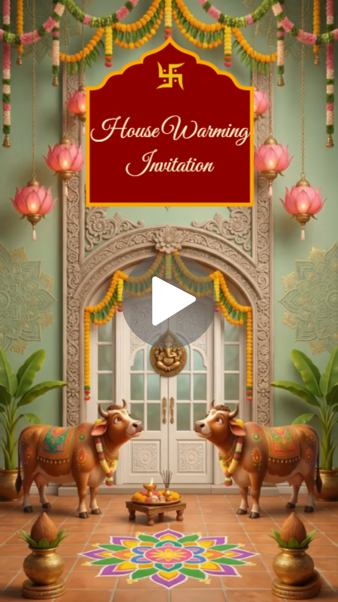 Griha Pravesh Invitation Video Traditional Housewarming Rangoli Kalash