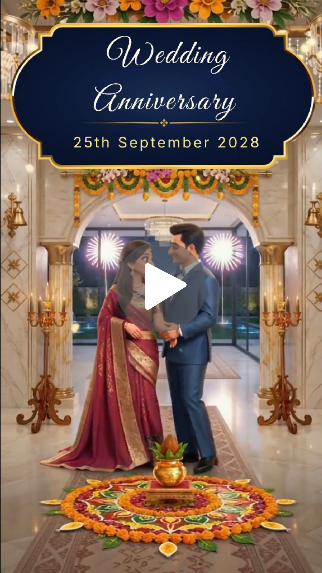 Elegant Wedding Anniversary Invitation Video with Royal Couple Theme - Video Invitation Preview