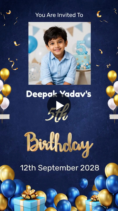 Radiant Blue and Gold Birthday Video Invitation