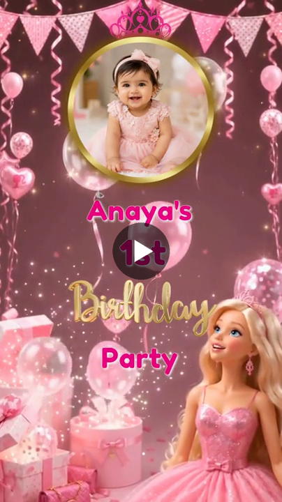Princess Pink Glamour 1st Birthday Invitation