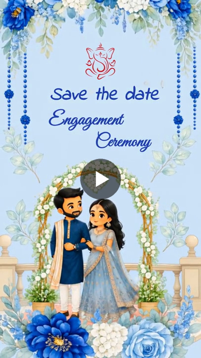Blissful Blue Floral Engagement Invitation Video