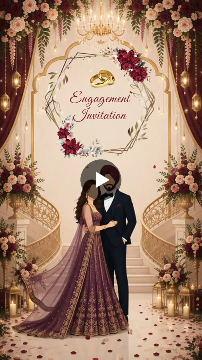 Royal Maroon Floral Punjabi Engagement Invitation Video