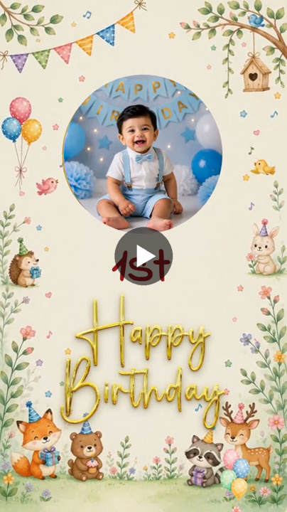 Whimsical Animal Garden 1st Birthday Invitation