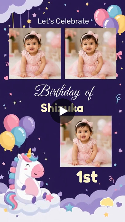 Playful Unicorn 1st Birthday Invitation Video