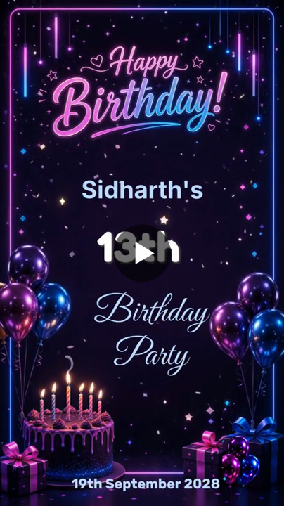 Starlit Celebration 13th Birthday Invitation Video