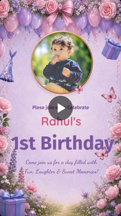 Charming Floral Celebration 1st Birthday Invitation Video