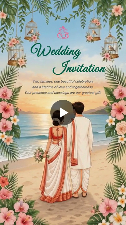 Blissful Bengali Beach Wedding Invitation